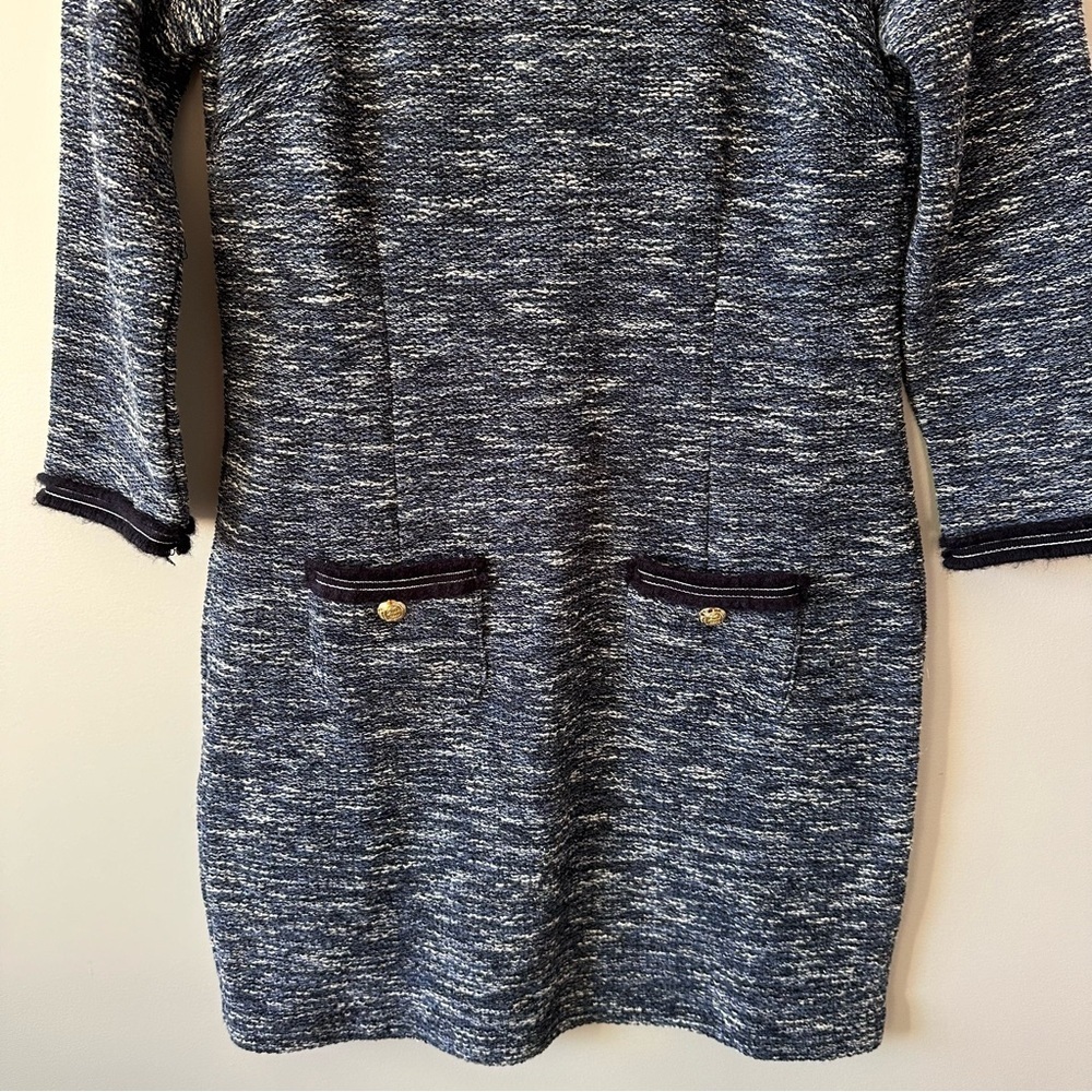 Talbots Tweed Shift Dress Womens 4 Petite Gold Buttons Front Pockets Scoop Neck - Picture 3 of 16